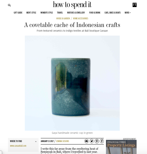 How to Spend It - Financial Times “A Covetable Cache of Indonesian Crafts” 2017.https://howtospendit.ft.com/house-garden/121443-a-covetable-cache-of-indonesian-crafts